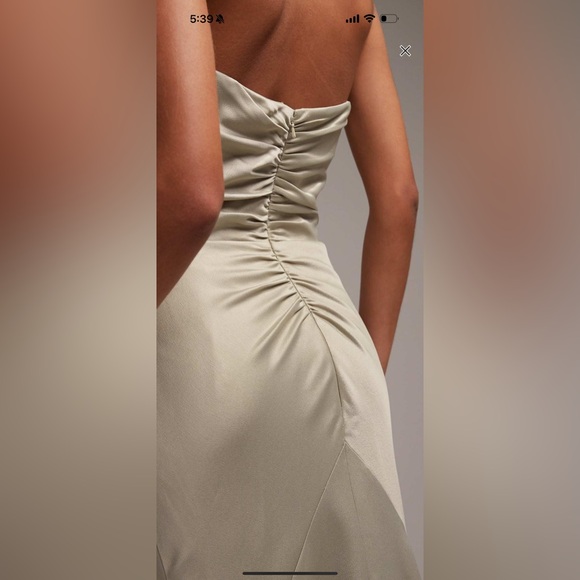 Elegant Satin Evening Gown - Olive - Picture 3 of 4